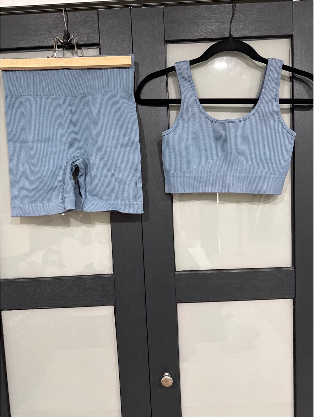 Dusty Blue Ribbed Workout Set